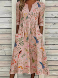 Half Open Collar Loose Casual Dress With No