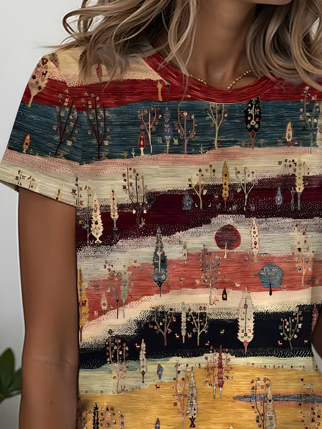 Women's Short Sleeve T-shirt Summer As Picture Ethnic Printing Jersey Crew Neck Daily Going Out Casual Top
