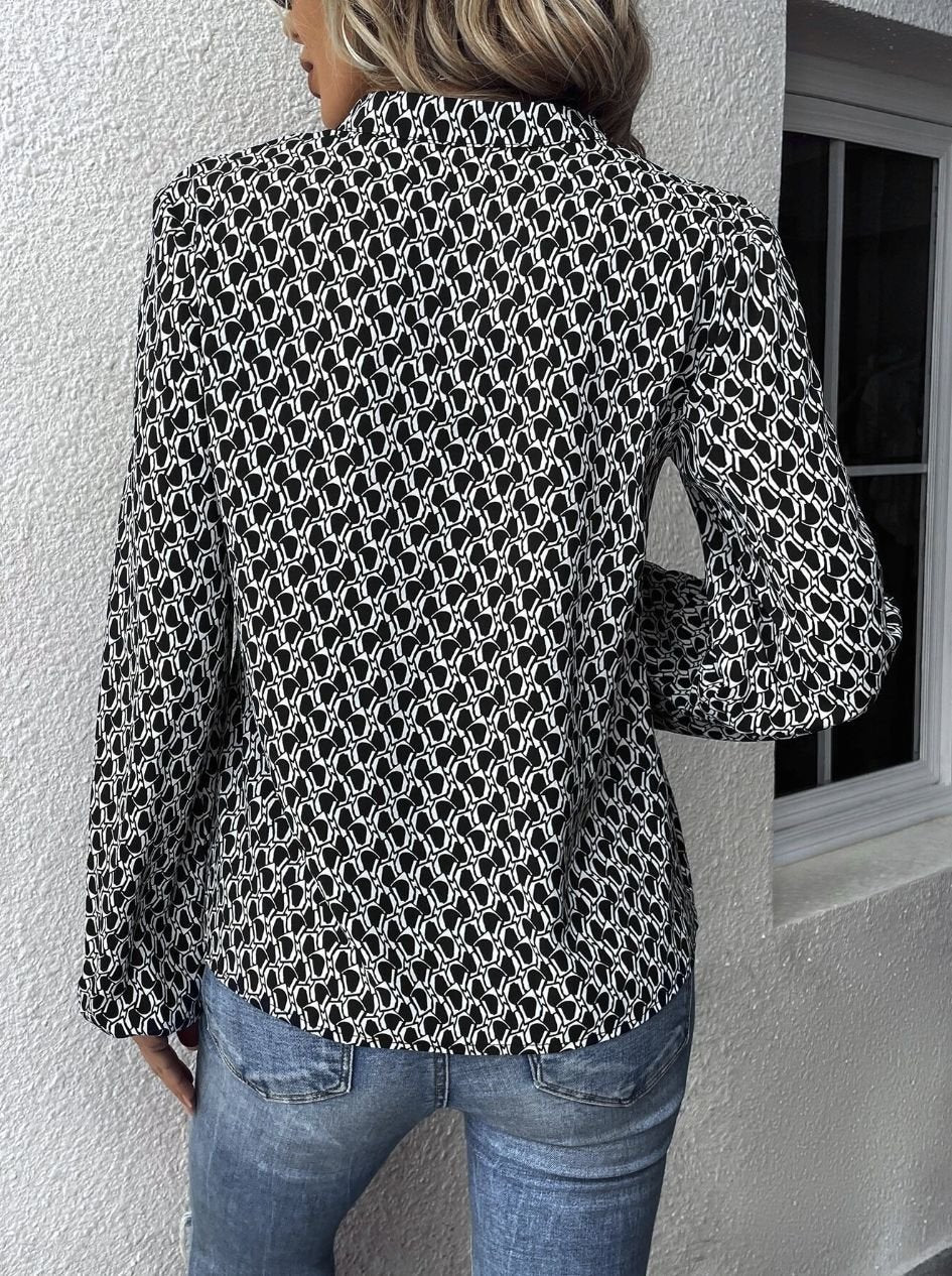 Women's Long Sleeve Shirt Spring/Fall Green Geometric Split Joint V Neck Balloon Sleeve Daily Going Out Casual Top