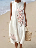Classy Cherry Blossom Flowy Linen Tank Dress