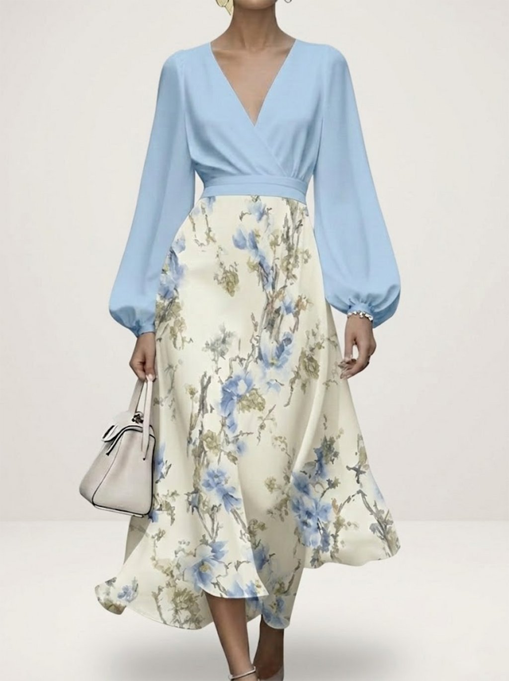 Regular Fit Elegant Floral V Neck Dress With No