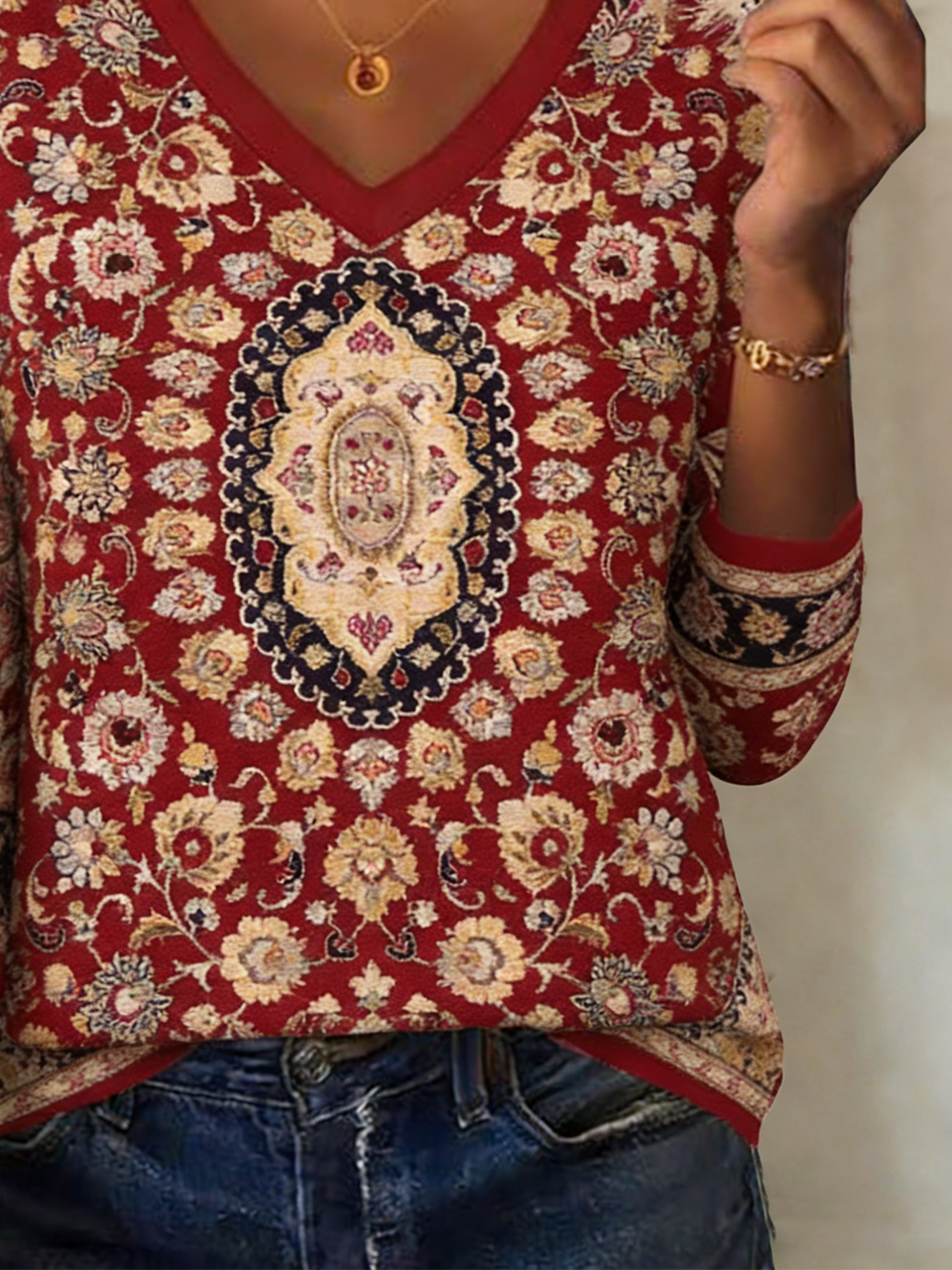 Cotton-Blend Casual V Neck T-Shirt