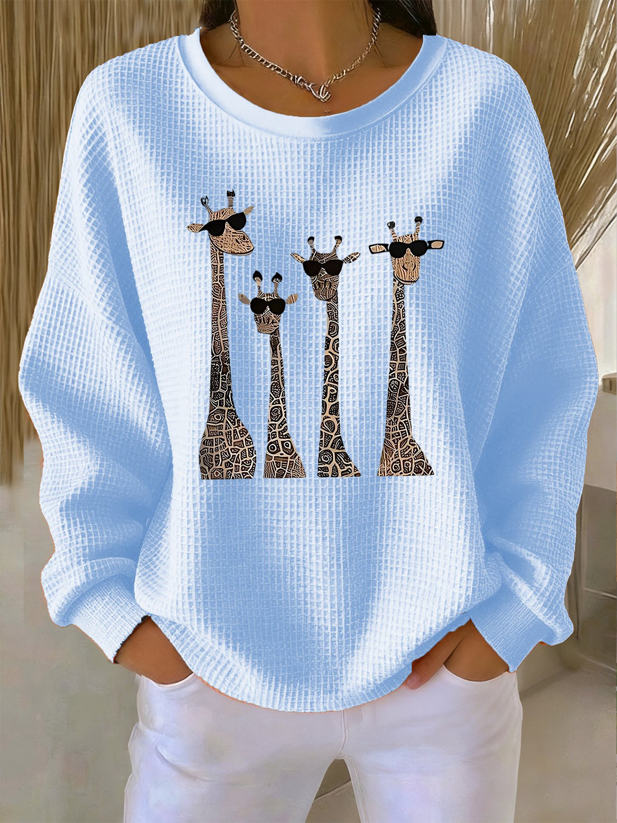 Loose Animal Picture Crew Neck Simple T-Shirt