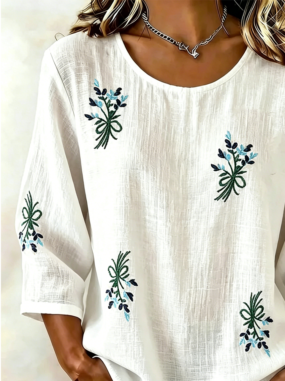 Loose Crew Neck Cotton And Linen Vintage Shirt