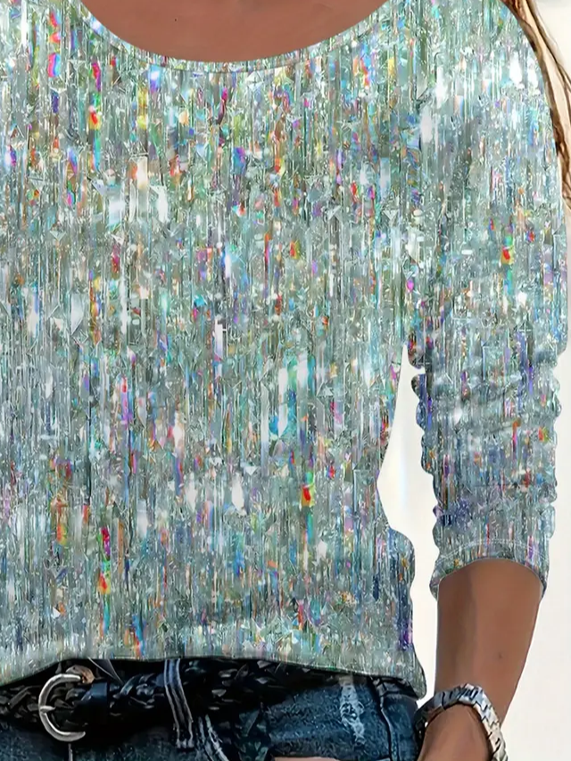 Women's Long Sleeve T-shirt Spring/Fall As Picture Abstract Printing Jersey Crew Neck Daily Going Out Casual Top