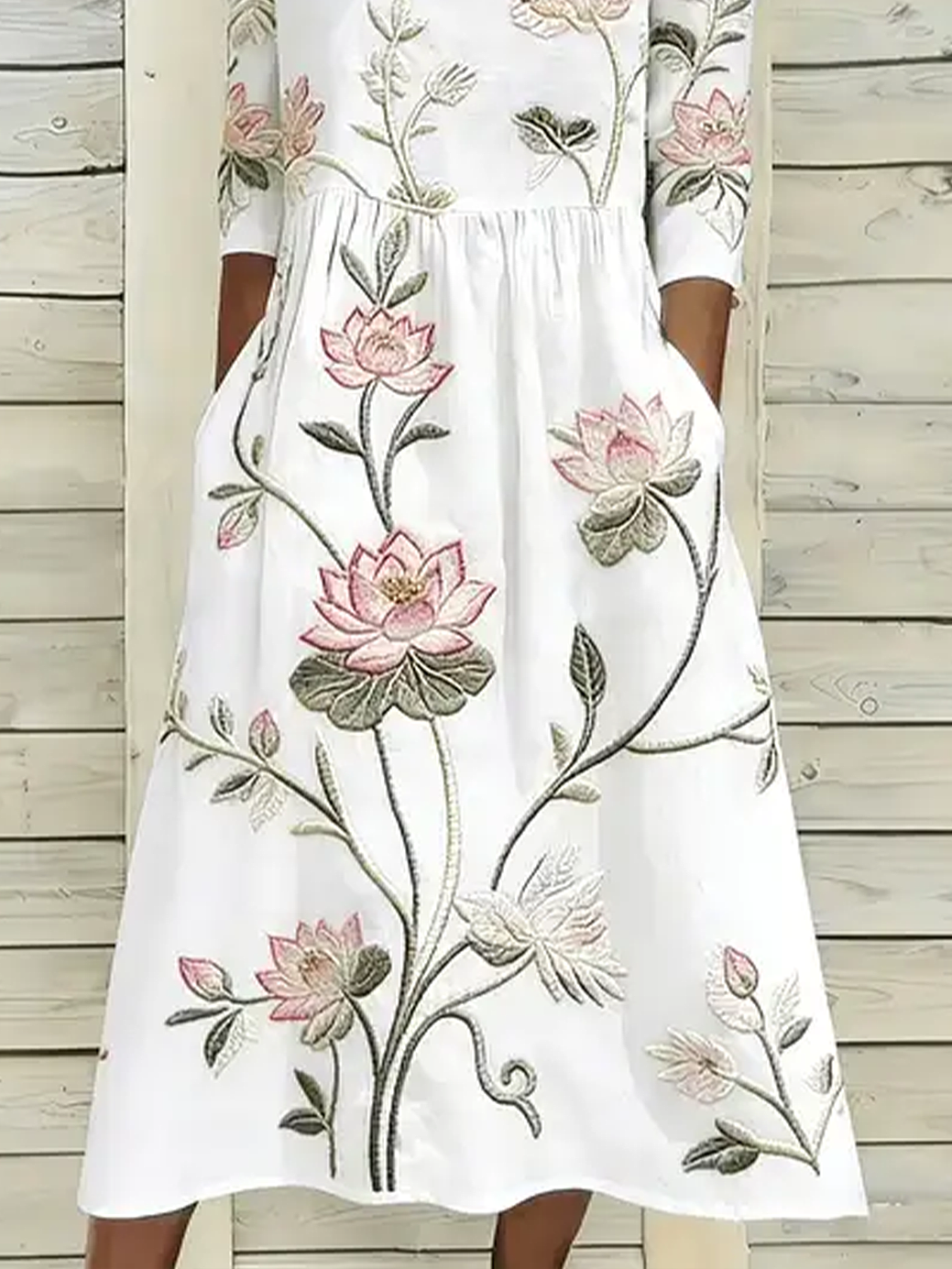 Women's Half Sleeve Summer White Floral Printing Crew Neck Daily Going Out Casual Maxi H-Line Dress
