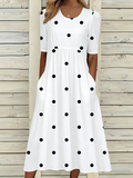 Women's Half Sleeve Summer White Polka Dots Printing Crew Neck Daily Going Out Casual Maxi H-Line Dress