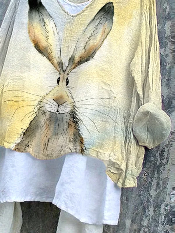 Women's Long Sleeve Blouse Spring/Fall Yellow Easter (rabbit) Printing V Neck Daily Going Out Casual Top