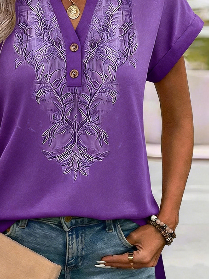 Loose V Neck Cotton Elegant T-Shirt