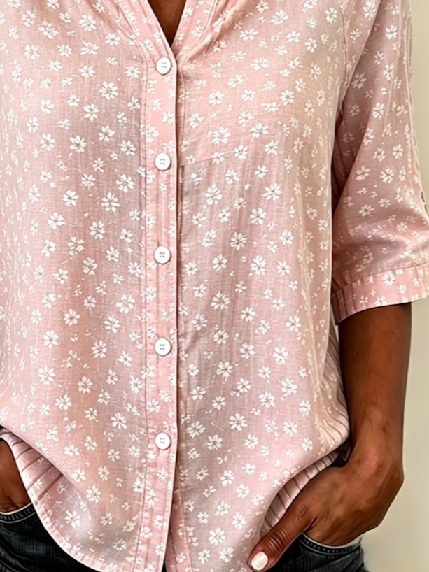 Women's Half Sleeve Shirt Summer Pink Floral Printing Crew Neck Daily Going Out Casual Top