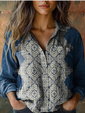 Shawl Collar Geometric Loose Simple Shirt
