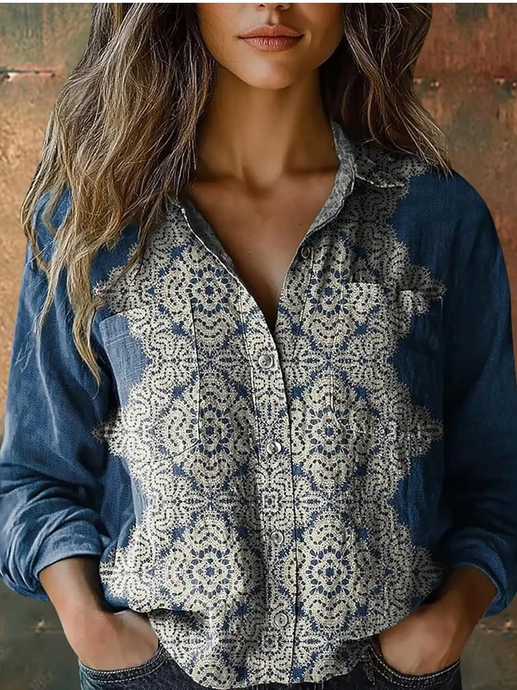 Shawl Collar Geometric Loose Simple Shirt