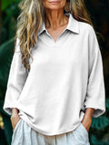 Casual Plain Polo Collar Blouse