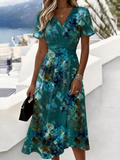 Floral V Neck Regular Fit Elegant Dress With No