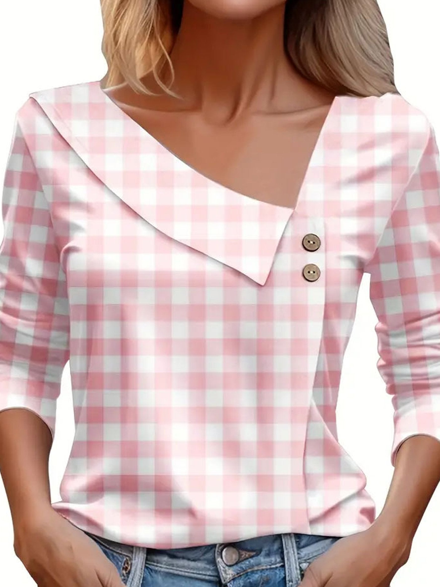 Polka Dots Asymmetrical Neck Button Going Out Casual T-Shirt