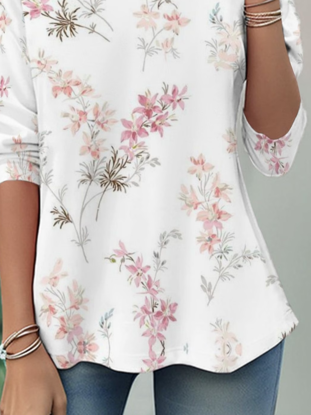Women's Long Sleeve T-shirt Spring/Fall White Floral Jersey Crew Neck Daily Going Out Casual Top