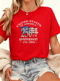 Women's 250th Anniversary Of The Founding Of the United States Short Sleeve T-shirt Summer Red Text Letters Printing Jersey Crew Neck Daily Going Out Casual Top