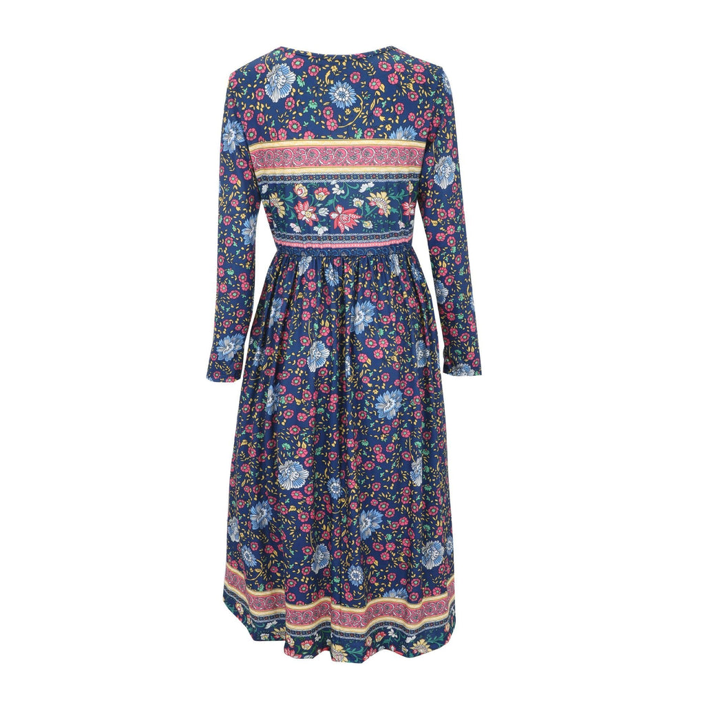 Floral Vintage Loose Crew Neck Dress With No