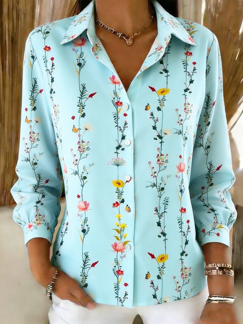 Floral Shirt Collar Simple Loose Shirt
