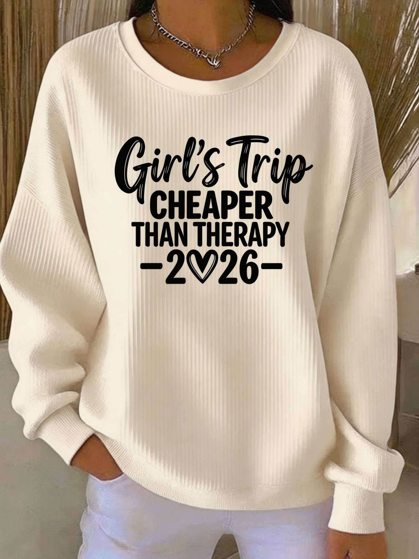 Letter Pattern Casual Crew Neck Loose Sweatshirt