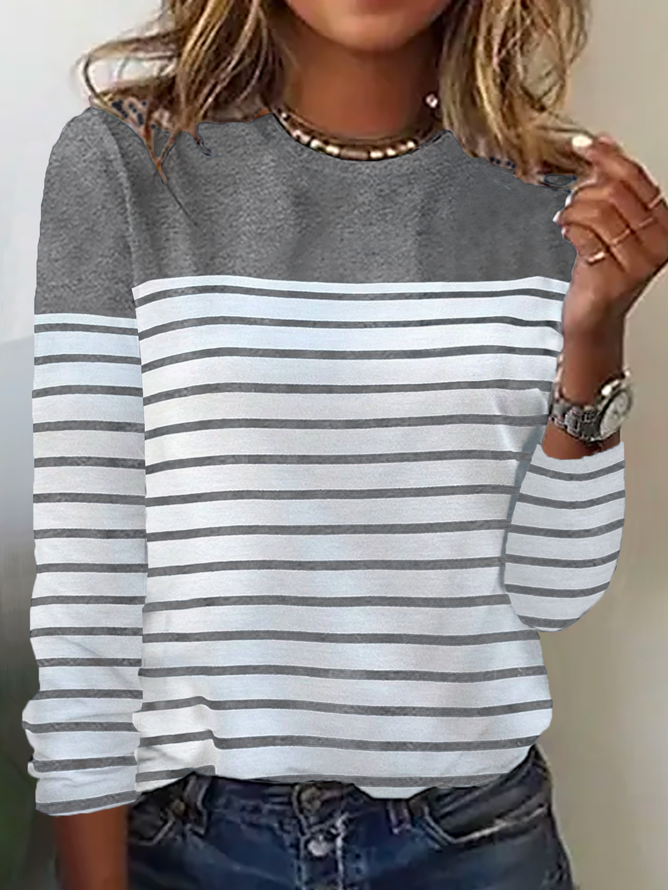 Casual Long Sleeve Round Neck T-Shirt