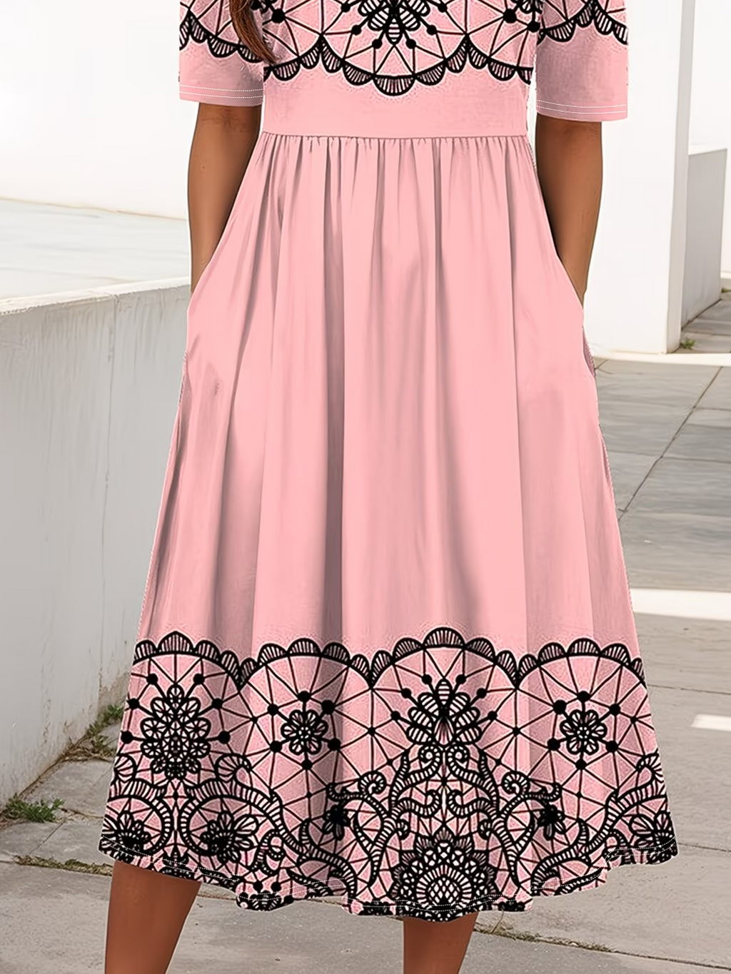 Women's Short Sleeve Summer Pink Floral Printing Crew Neck Daily Going Out Casual Maxi H-Line Shift Dress Dress