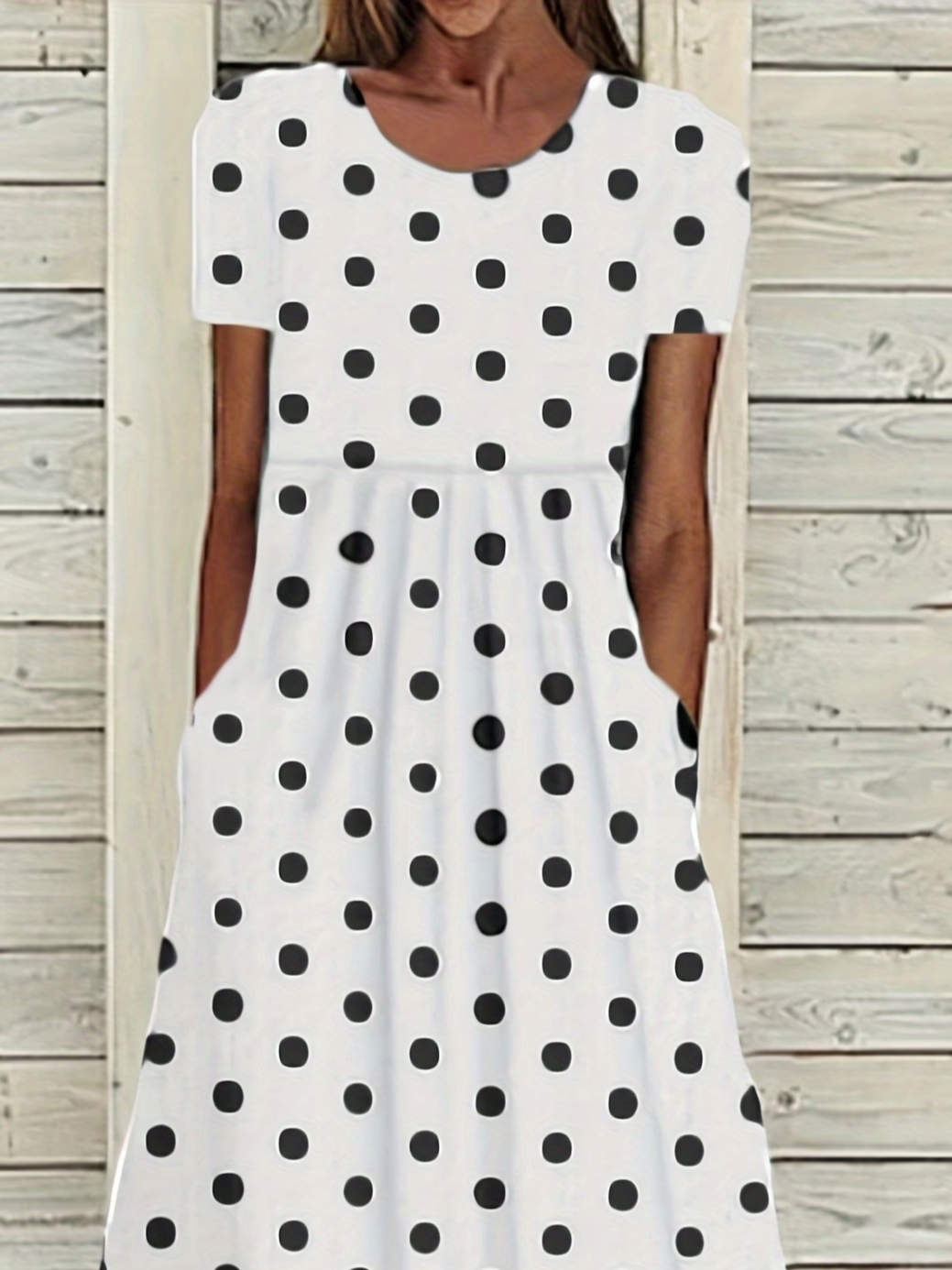 Women's Short Sleeve Summer White Polka Dots Printing Crew Neck Daily Going Out Casual Maxi H-Line Shift Dress Dress