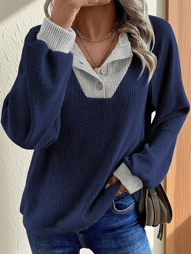 Split Joint Loose Simple Color Block Sweatshirt