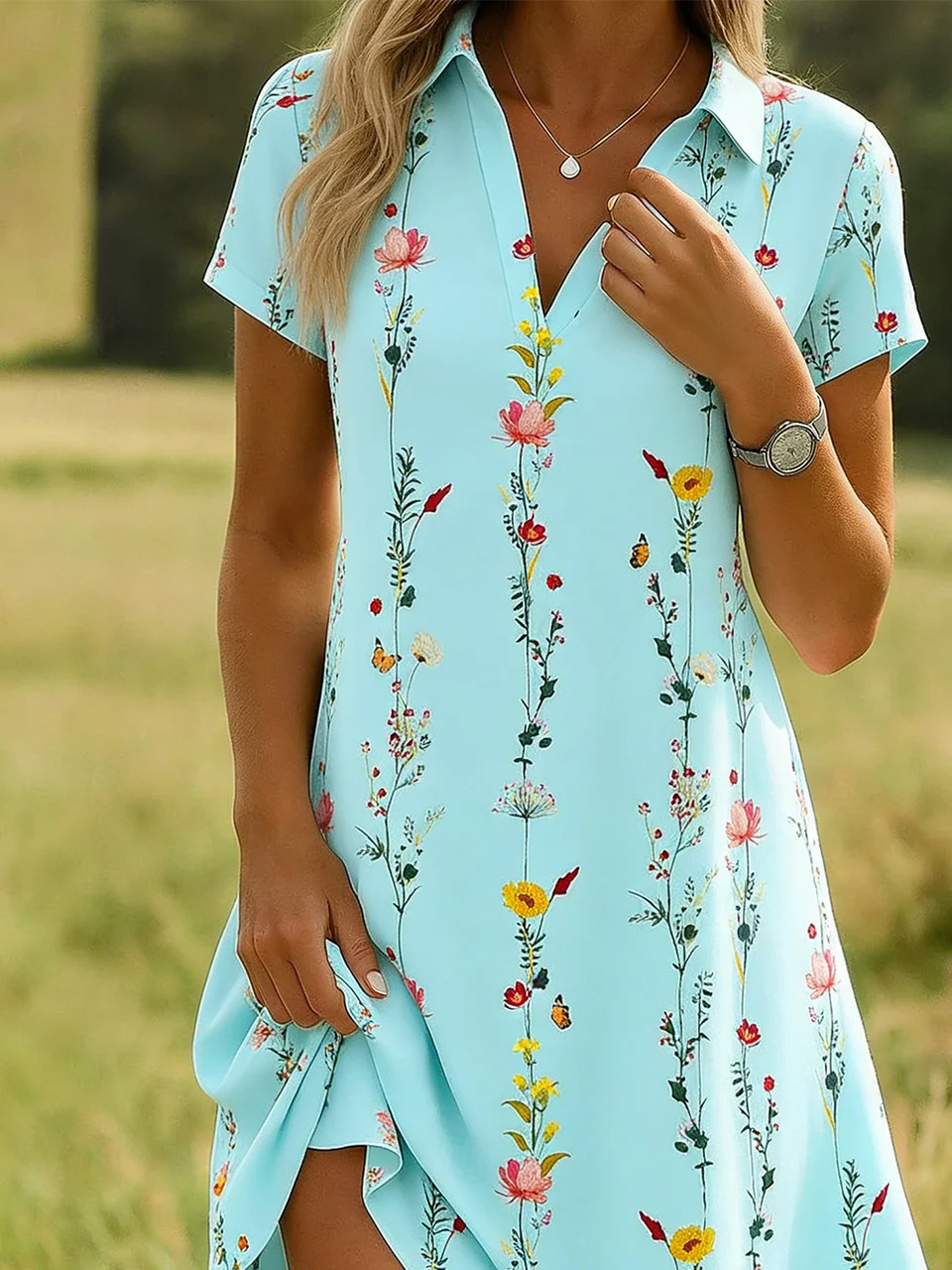 Elegant Shawl Collar Shirt Dress With No
