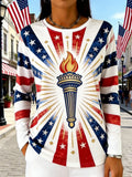 Loose America Flag Casual Crew Neck T-Shirt