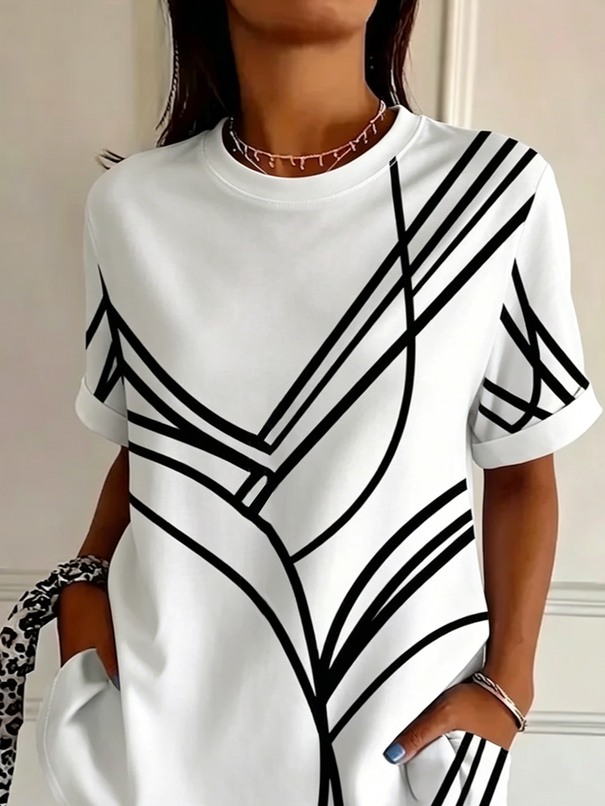 Women's Short Sleeve T-shirt Summer White Abstract Printing Jersey Crew Neck Daily Going Out Casual Top