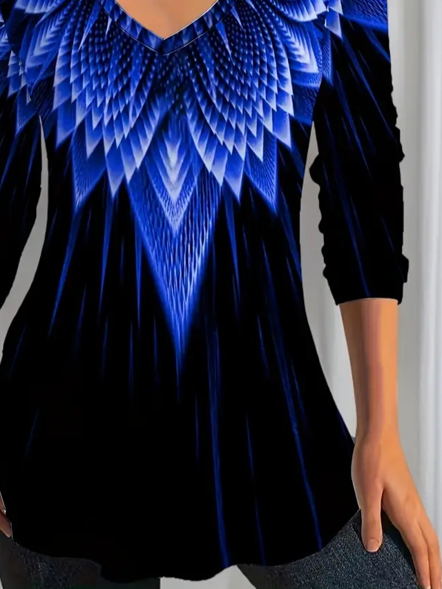 Women's Long Sleeve T-shirt Spring/Fall Black Abstract Printing Jersey V Neck Daily Going Out Casual Top