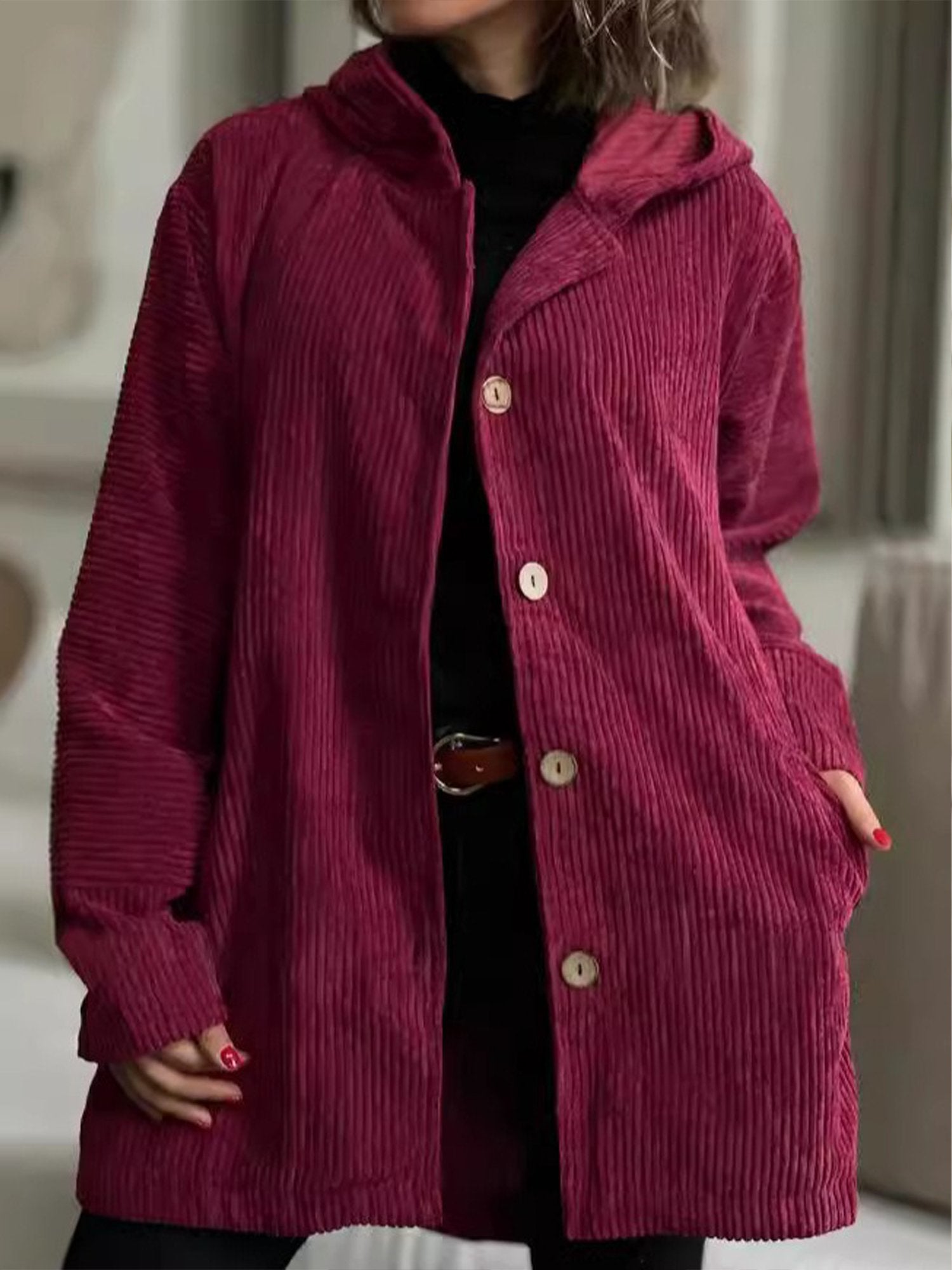 Casual Buttoned Plain Hoodie Jacket