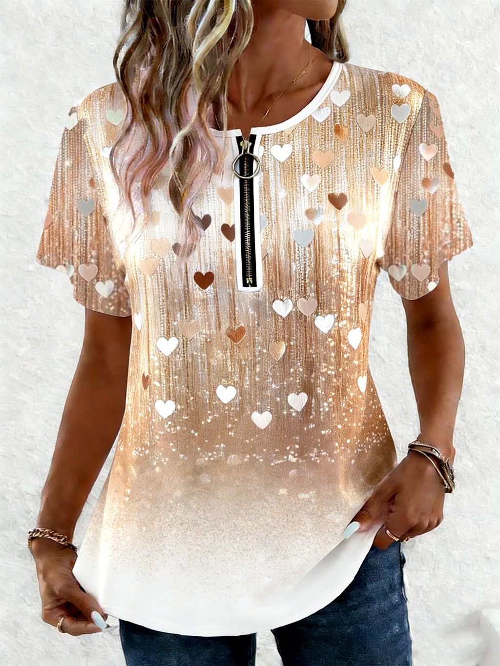 Elegant Loose Gradient Pattern Cotton T-Shirt