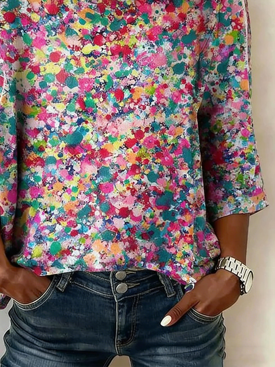 Cotton And Linen Elegant Abstract Polka Dots Shirt