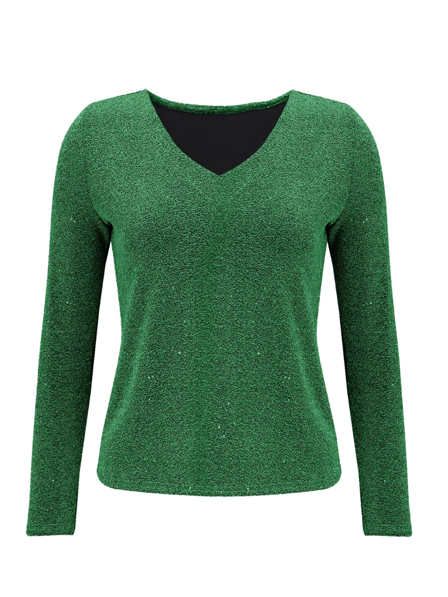 Women's Long Sleeve T-shirt Spring/Fall Silver Plain Split Joint Polyester Cotton V Neck Daily Going Out Casual Top