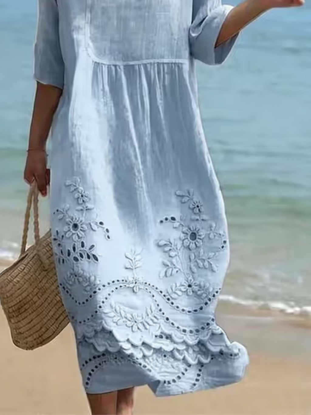 Linen Blend Vintage Floral Dress With No