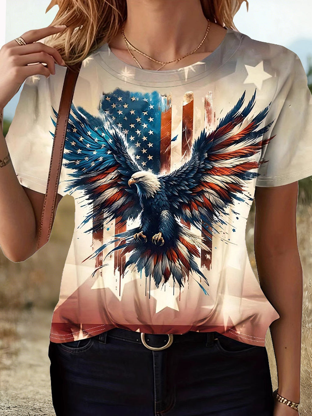 3D Printing Eagle Old Gloru America Flag Summer Crew Neck Short Sleeve Going Out Casual T-Shirt