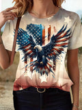 3D Printing Eagle Old Gloru America Flag Summer Crew Neck Short Sleeve Going Out Casual T-Shirt