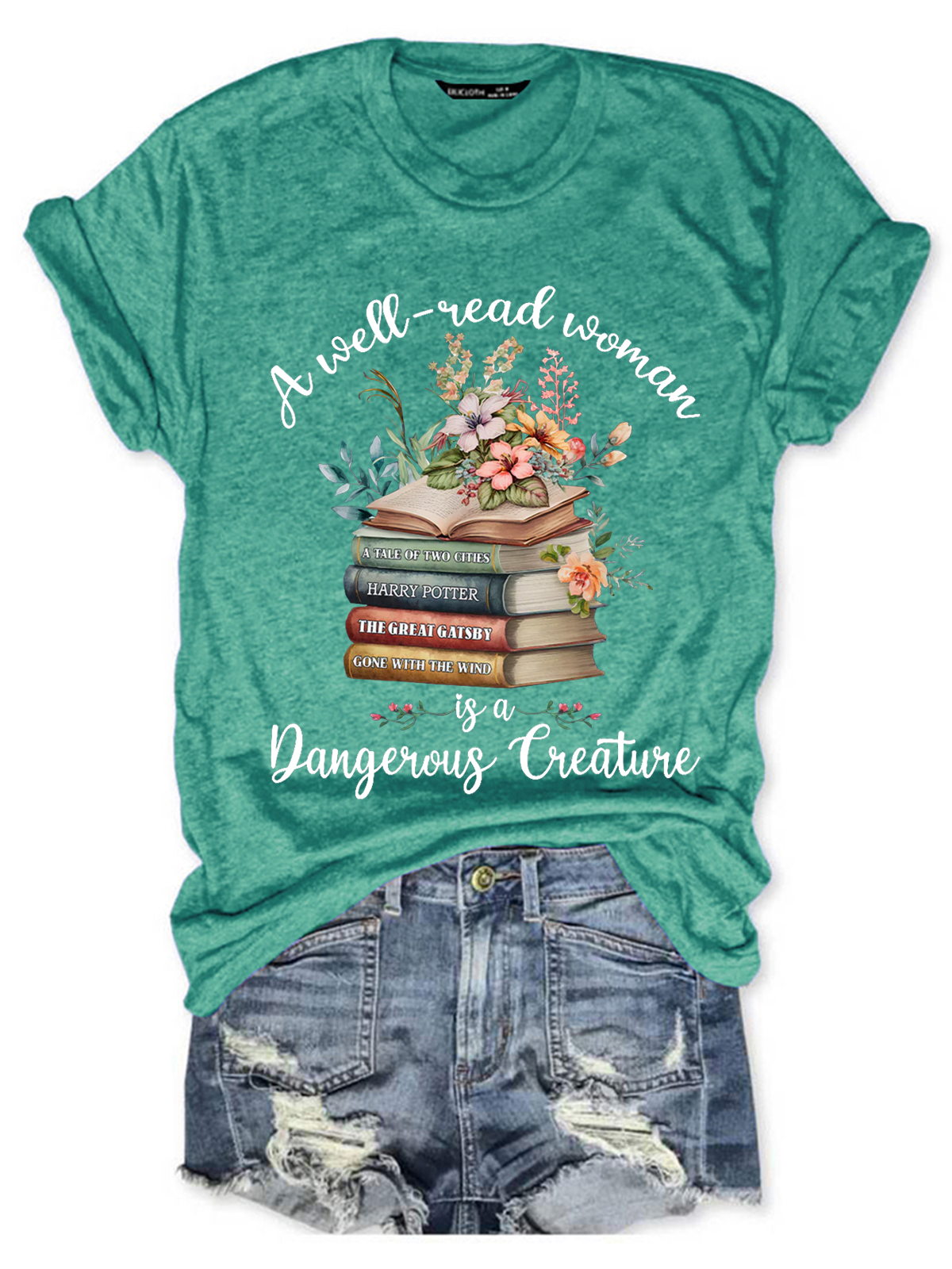 Bookshelf A Well Read Woman Is A Dangerous Creature Book Lovers Simple Loose T-Shirt