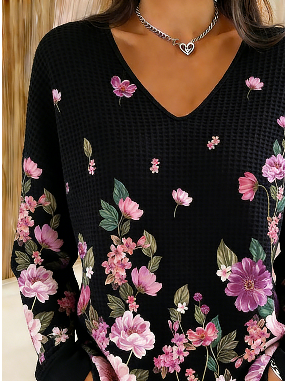 Casual V Neck Gradient Pattern T-Shirt