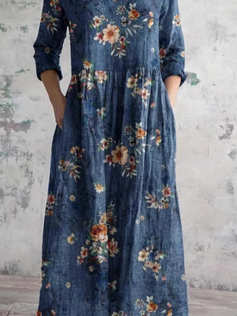 Floral V Neck Regular Fit Casual Dress With No