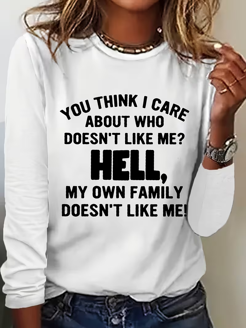 Women's Long Sleeve T-shirt Spring/Fall White Text Letters Printing Jersey Crew Neck Daily Going Out Casual Top