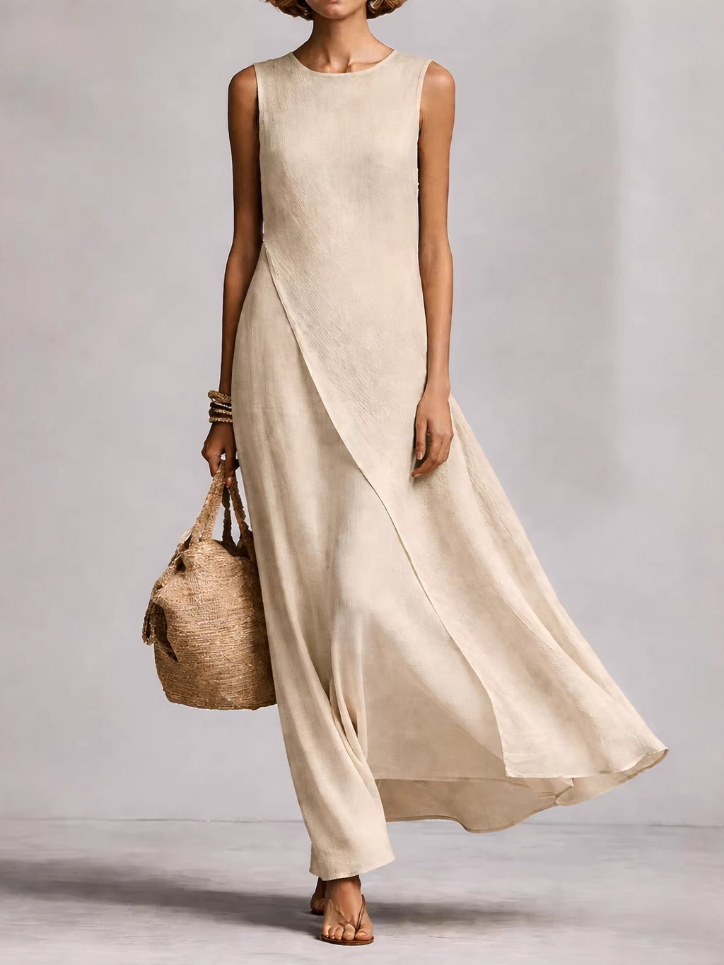 Casual Plain Crew Neck Maxi Dress