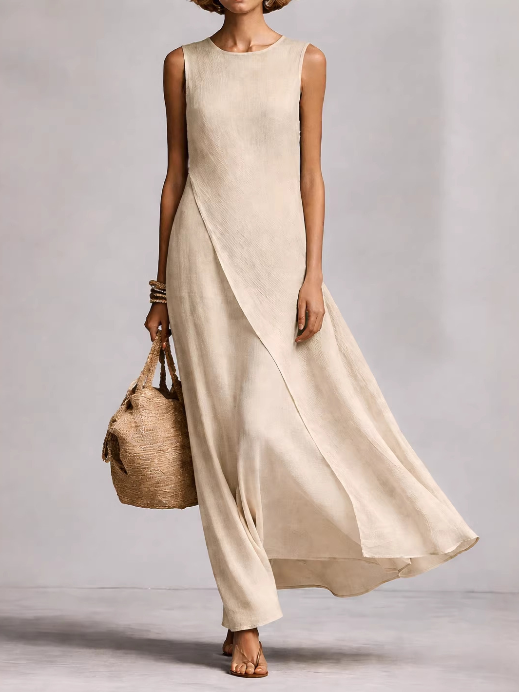 Casual Plain Crew Neck Maxi Dress