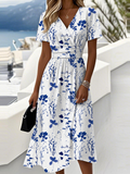 Regular Fit V Neck Casual Leaf Dress With No