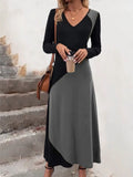 Casual Elegant Contrast Color Long Sleeve Dress