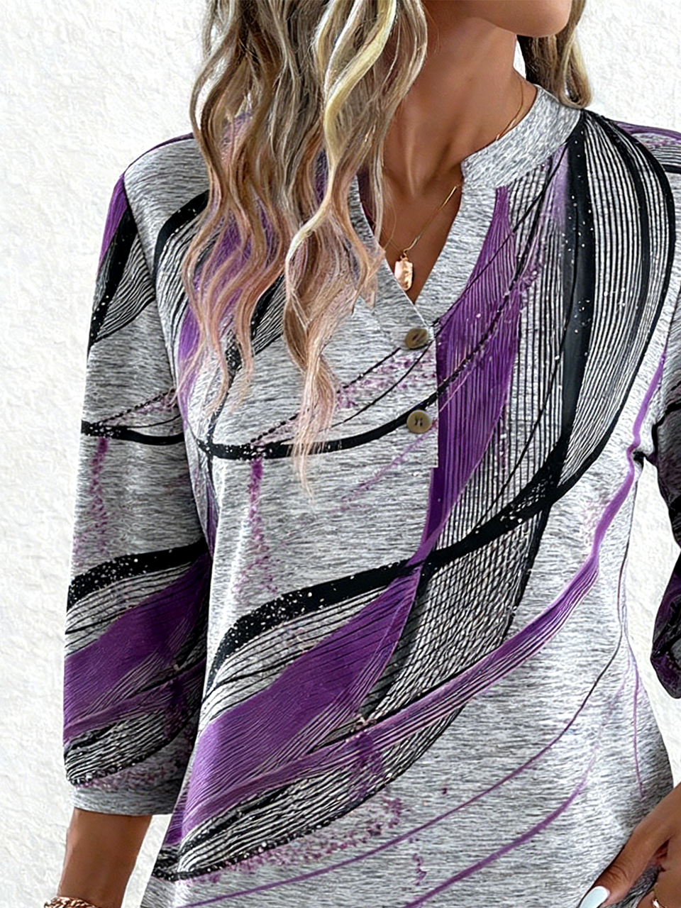 Geometric V Neck Elegant Loose T-Shirt
