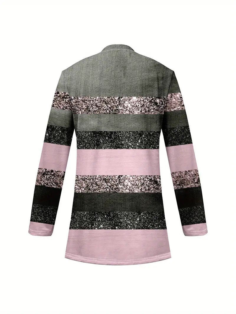 Women's Elegant Lightweight Cardigan Striped Print Long Sleeve Jacket