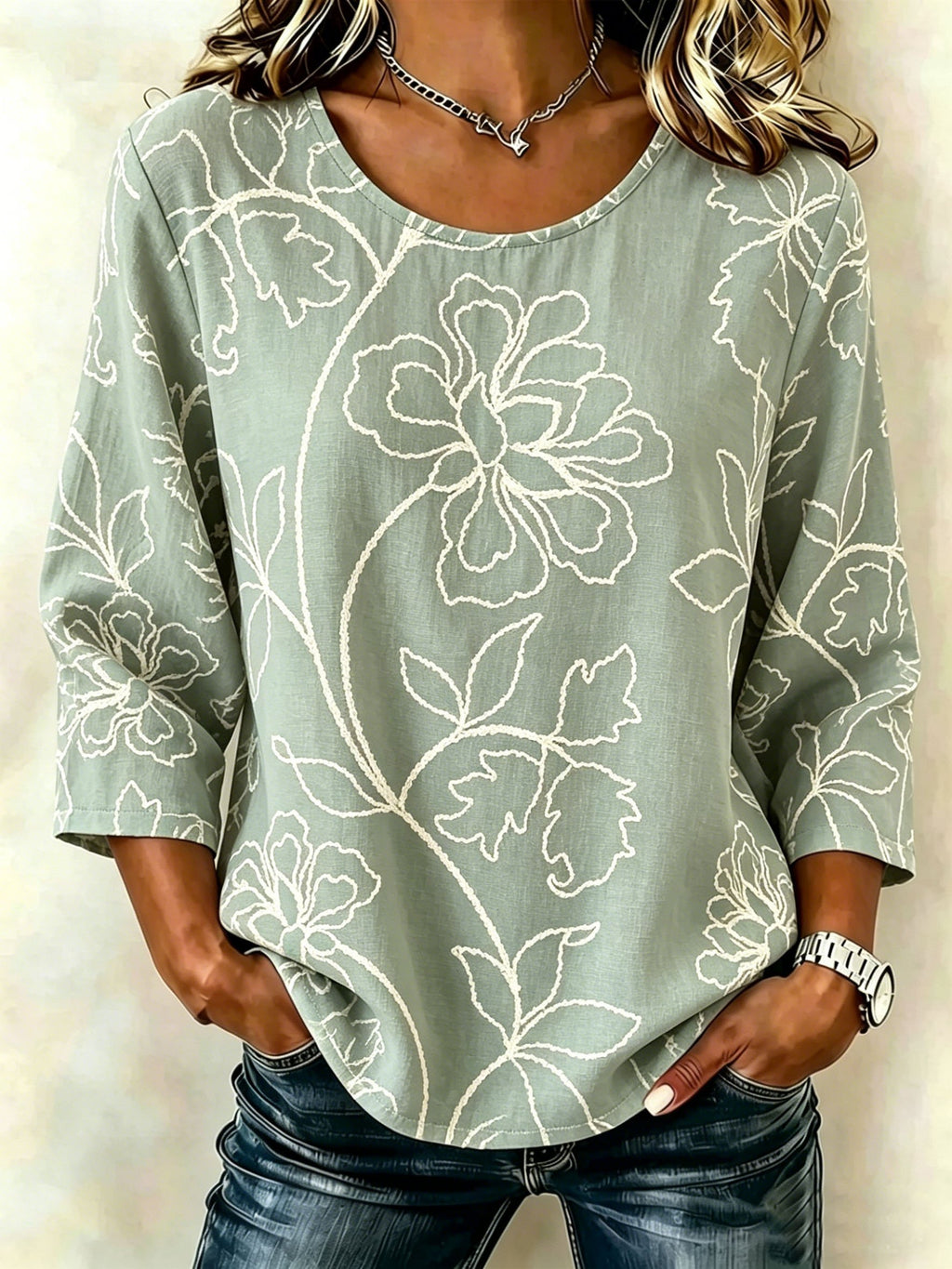 Vintage Botanical Pattern Round Neck Short Sleeve Daily Going Out Casual Top